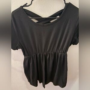 Black Short Sleeve Dress with Cross Back